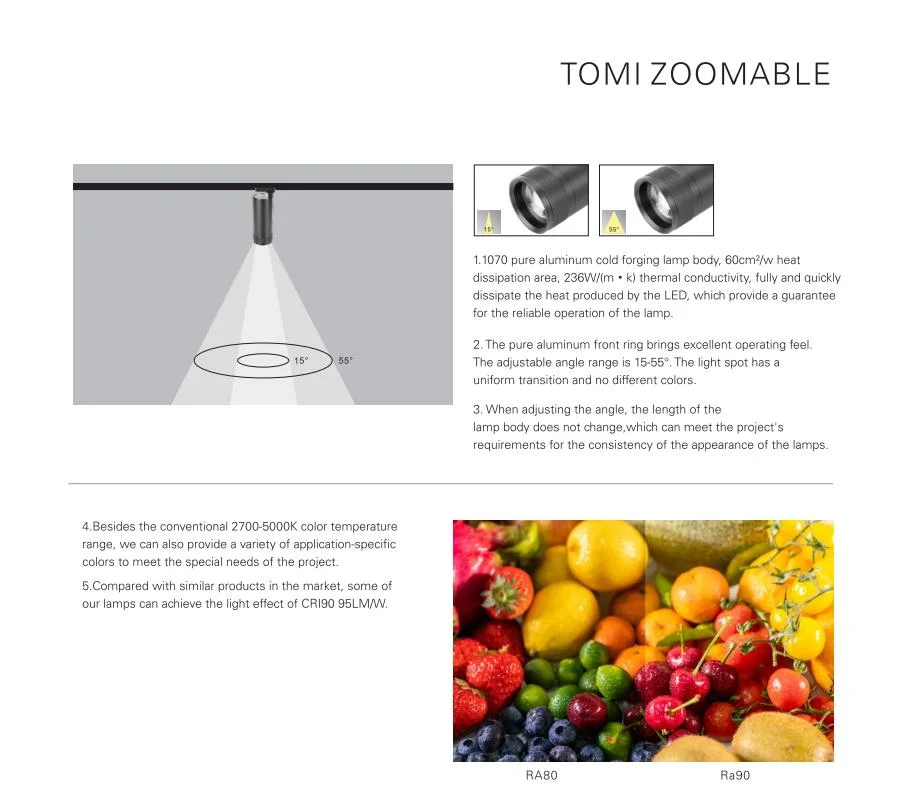 8W Tomi Zoomable Track Lighting 15-55&deg; Adopt 1070 Cold Forge Aluminum