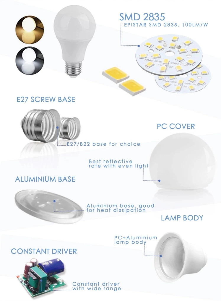 LED Lighting A60 7W 6500K Day Light LED Bulb E27