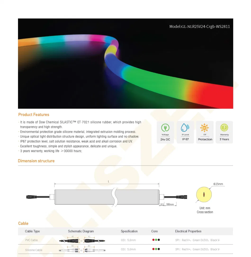 360 Piexl Dia25 23mm 24V RGB IC Neon Flex LED Light