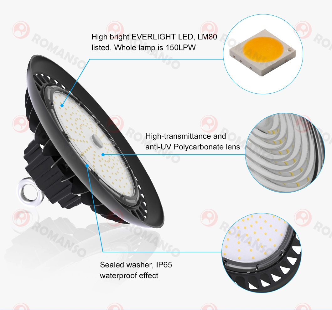 Aluminum Housing IP65 Industrial High Bay UFO Light LED 150W Warehouse Lighting