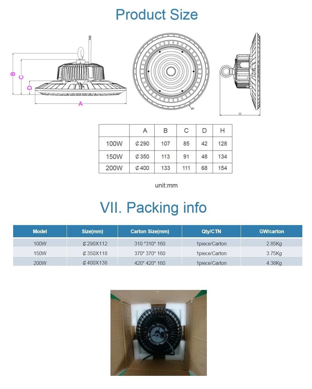 High Power LED Industrial Lamp 100W LED High Bay Highbay Light IP65