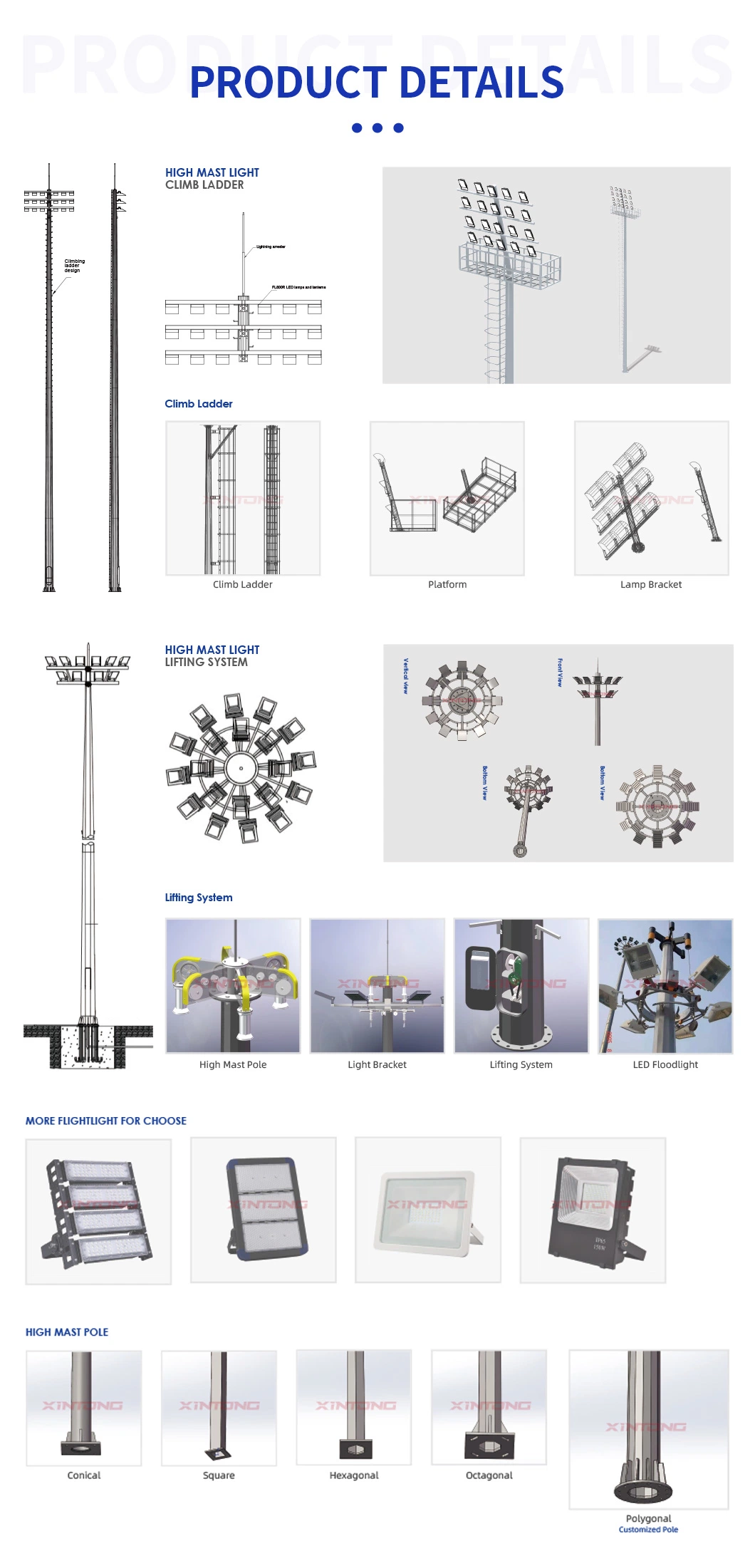 Pure White RoHS Approved Xintong Packing by Cloth; Shipping Truck Power LED Lighting High Mast