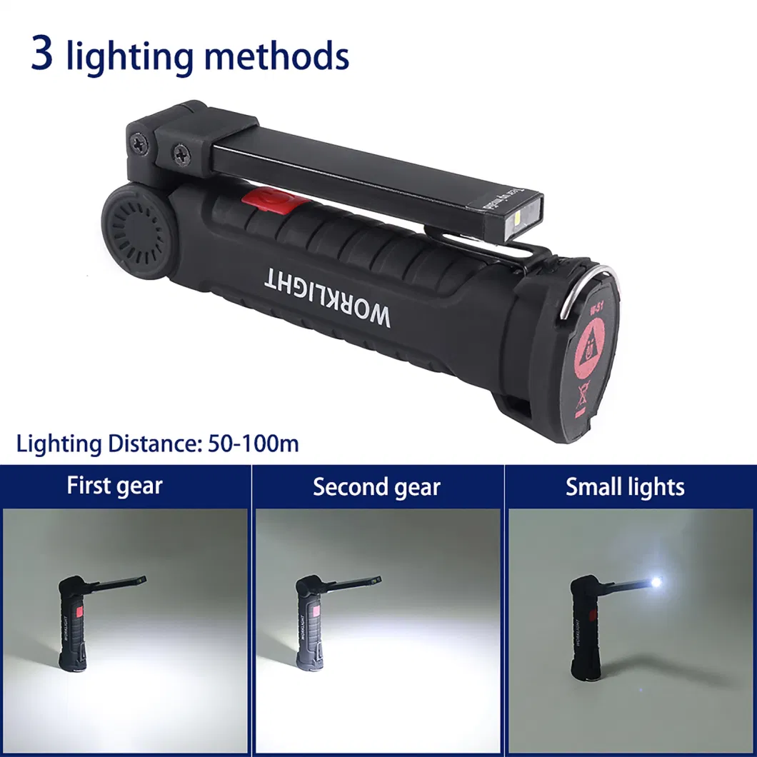 Aluminum Multifunctional Red LED Rotating Work Light Flashlight with Clip for Industrial Garage Inspection Task