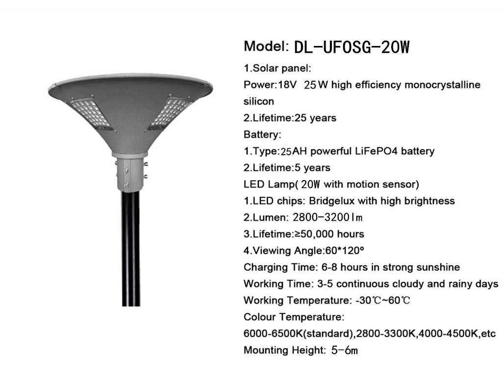 Solar Garden Light UFO Lighting Energy Saving Lamp LED 20W