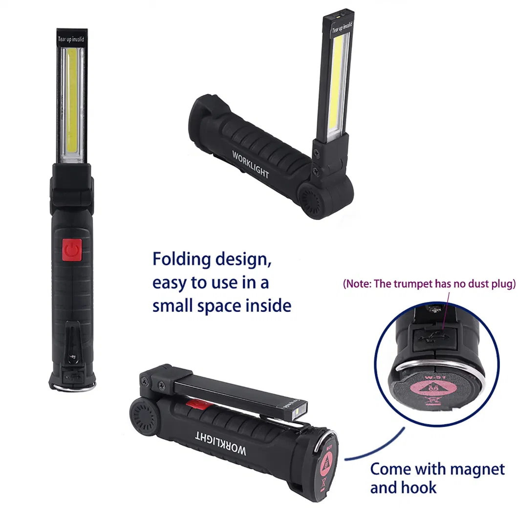 Aluminum Multifunctional Red LED Rotating Work Light Flashlight with Clip for Industrial Garage Inspection Task