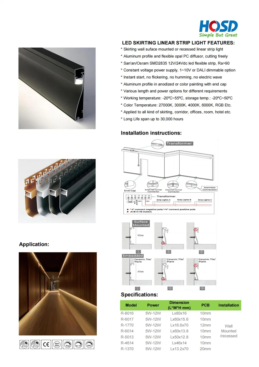 Aluminum Profile 24V Decoration Edge Groove Linear Strip LED Skirting Lighting