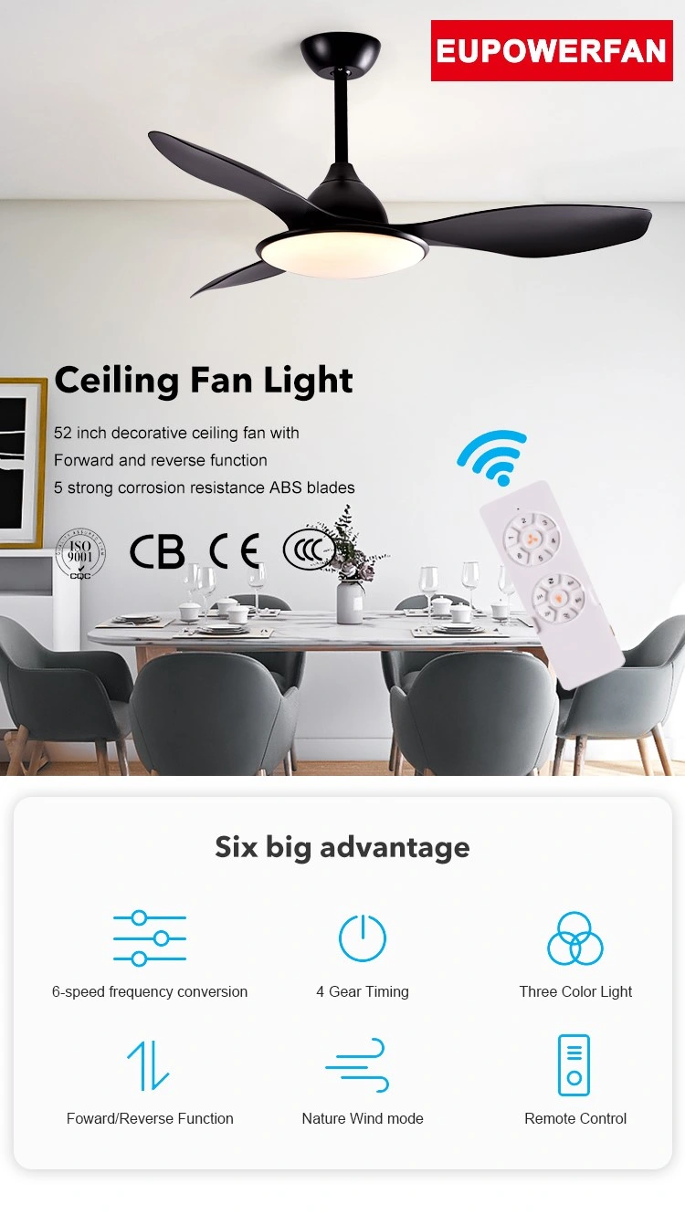 Adjustable Smart Remote Control 3 ABS Blades Modern LED Ceiling Fan with Light