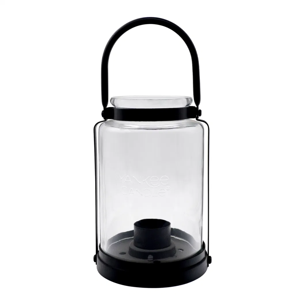 Round Pure Decoration Glass Lantern Candle Holder Wedding Festival With Metal Handle