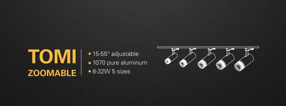 8W Tomi Zoomable Track Lighting 15-55&deg; Adopt 1070 Cold Forge Aluminum