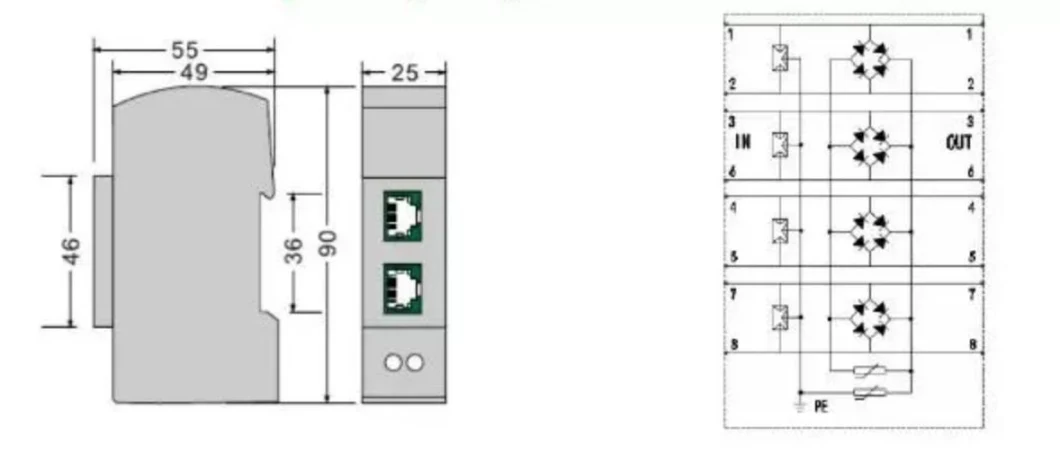 DIN Rail RJ45 Poe Signal Surge Protector 1000m