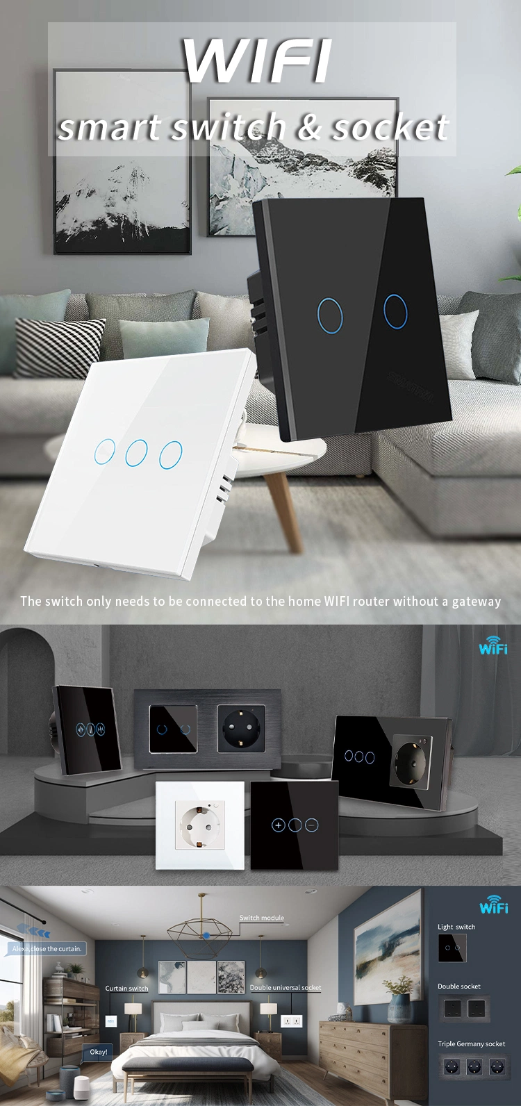 Klass Google Home Smart Life Alexa APP Control Remote Automation Tuya WiFi Zigbee Bluetooth Smart Switch