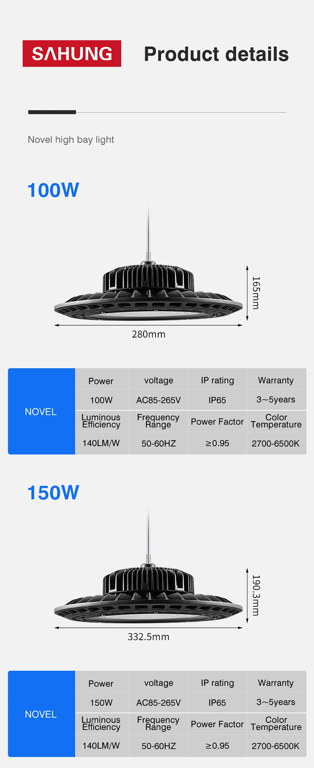 Waterproof IP65 LED UFO High Bay Light for Commercial Industrial Warehouse