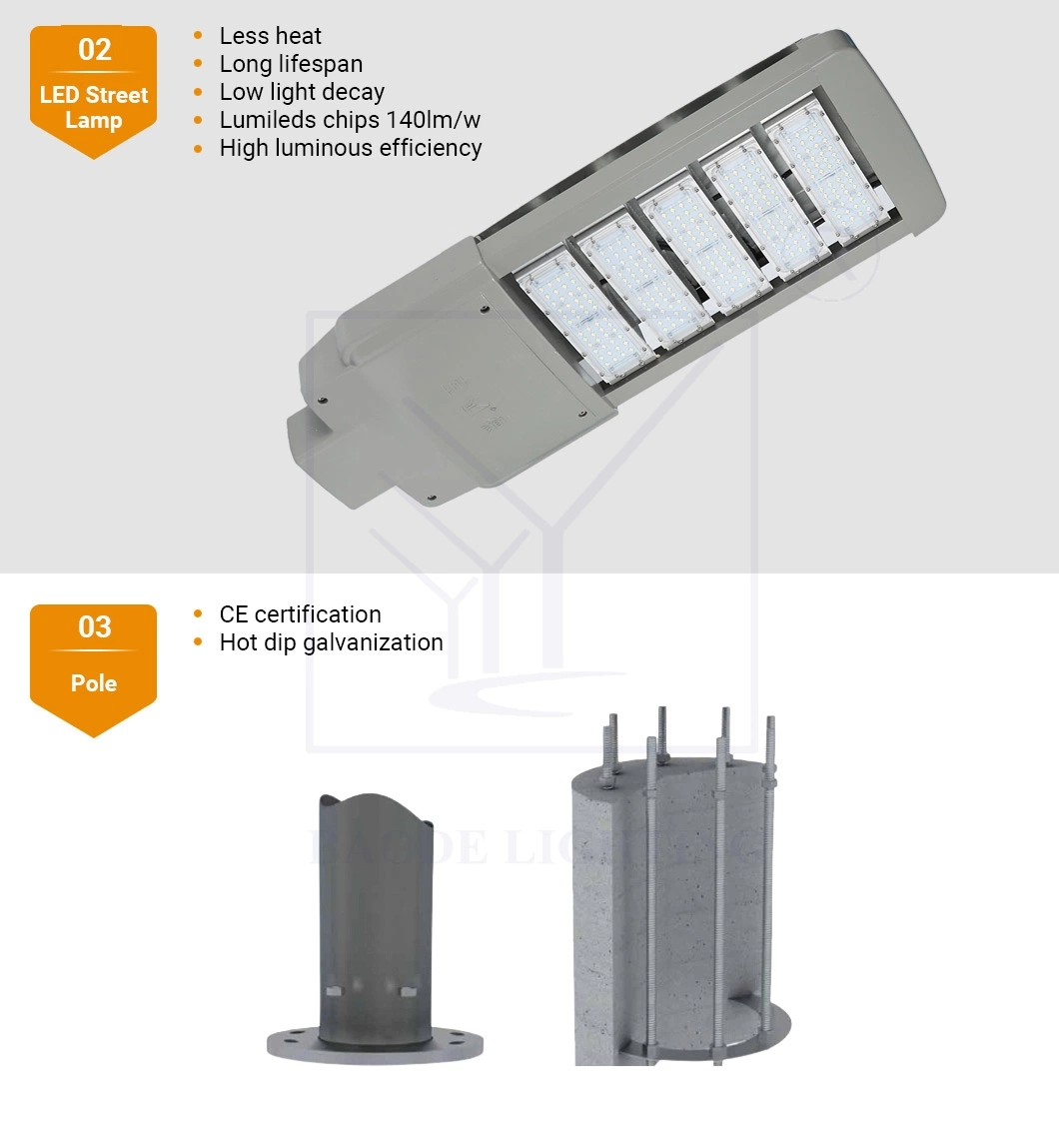 Steel Light Pole, Street Lighting Pole, All in One Integrated LED Solar Street Lamp