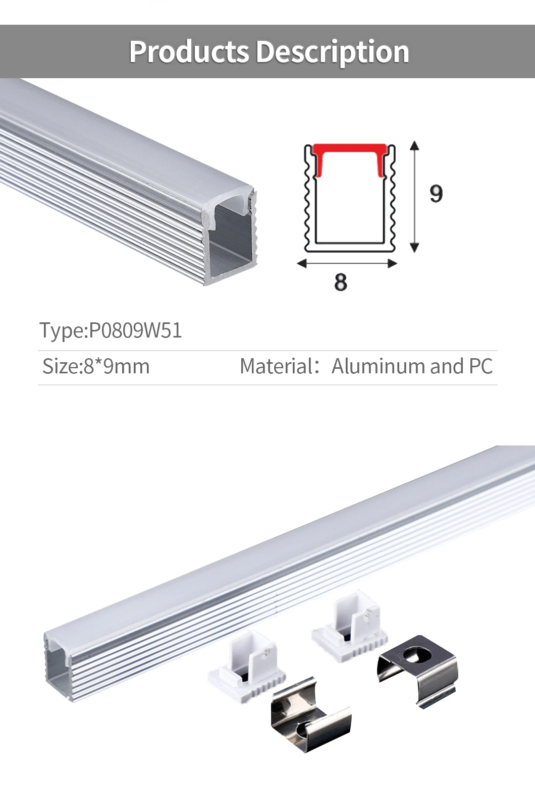 P0809W51 Recessed Aluminium Profile LED Linear Lighting for Plaster Board Dry Wall