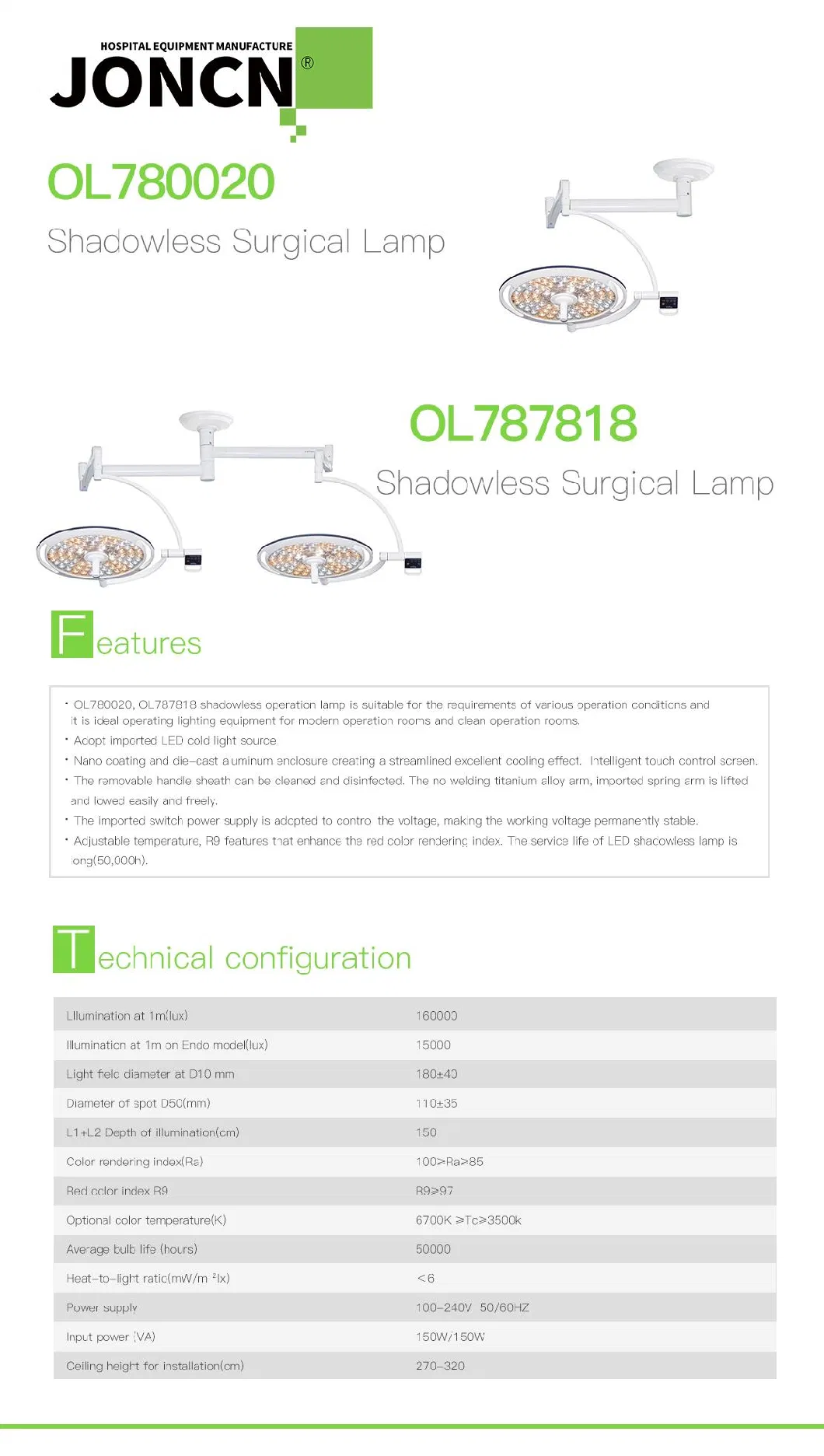 High Quality Hospital Medical Ceiling Mounted Shadowless Operating Lamp for Surgery Operating Room