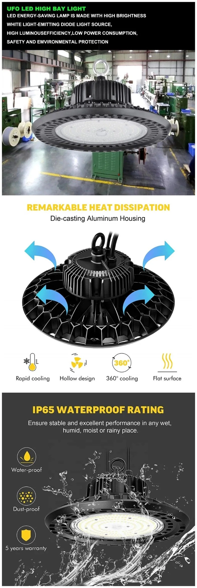 180lm/W 100-250W IP65 High Power LED Explosion Proof High Bay Lighting for Indoor Industrial Workshop Warehouse