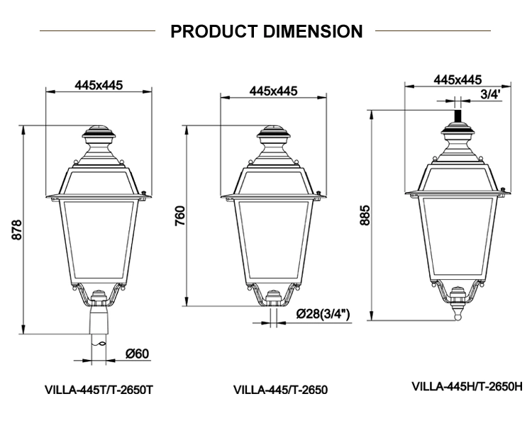 T-2650 Die-Casting Aluminum LED Pole Top Light 30W 40W 60W 80W Garden Lighting Pole Mounted Fixture