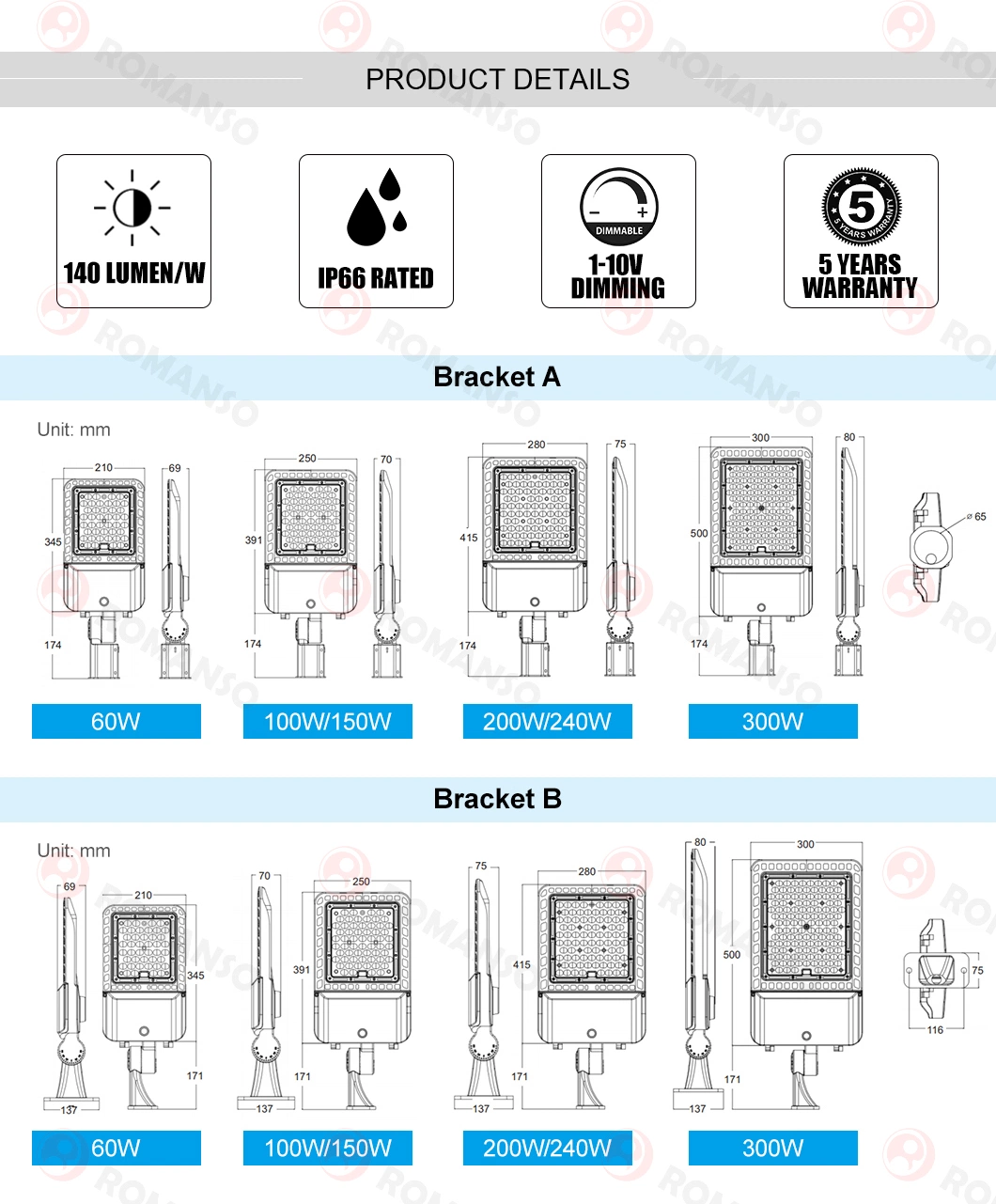 Shenzhen Green Energy Lighting Hot Selling Outdoor Fixtures IP66 150W Waterproof LED Traffic Area Light Pole Lighting