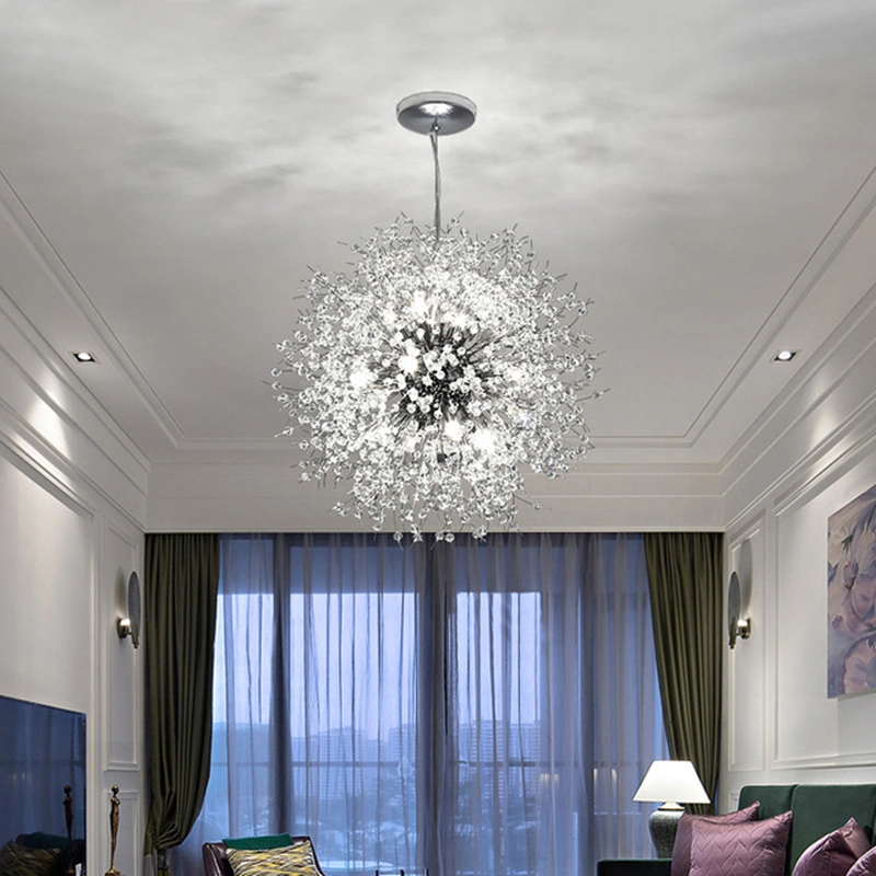 Modern Crystal Dandelion Chandelier Lighting Spark Ball Pendant Lamp LED Hanging Restaurant Bedroom Suspension Light Fixture