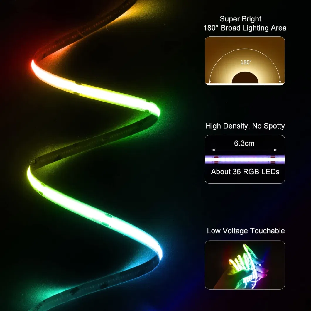 COB LED Strip RGB Smart IC Addressable Color Flowing TV Party DIY Multicolor Flexible Tape LED Strip Light