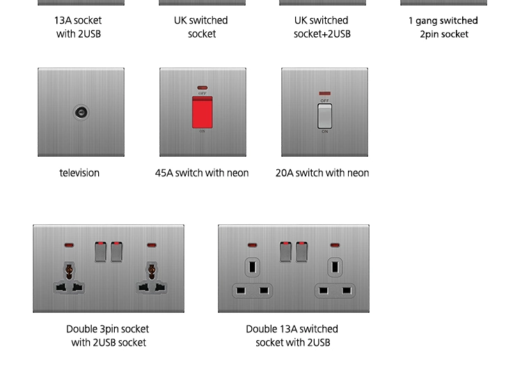 T3.1 2023 Ultra-Thin Stainless Steel Electric Light Wall Switch and Socket UK Standard Electrical Wall Switch for Wholesaler