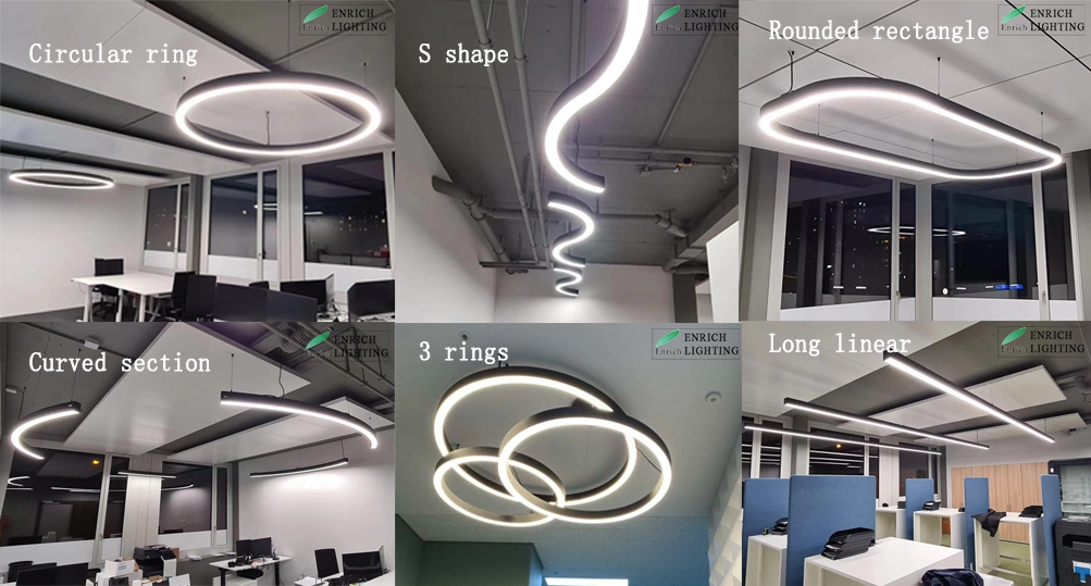 Black/White Aluminum Profile Round Circular LED Pendant Linear Light for Indoor