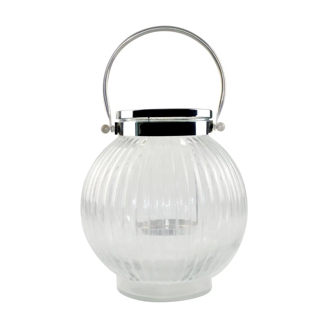 Round Pure Decoration Glass Lantern Candle Holder Wedding Festival With Metal Handle