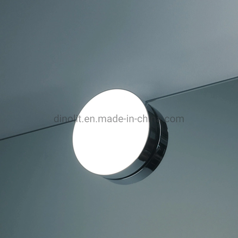Modern IP44 Round 220V 4W Bath Waterproof Chrome Surface Clipping Mounting LED Bathroom Front Makeup Mirror Lighting Fixture with Clamp CE RoHS