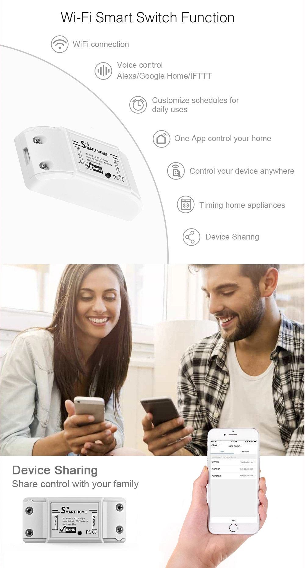 Smart Life Universal WiFi Breaker Alexa Google Smart Home Remote on off WiFi Smart Switch