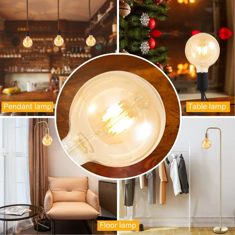 Simva LED G125 Globe Bulbs, Antique Vintage Light Bulbs Amber, E27 Edison Bulb Incandescent, 2700K Warm White