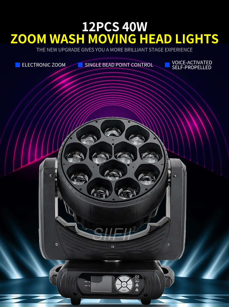 12*40W Moving Head Zooming Washing Color Change Stage Lights LED Decorating Lighting