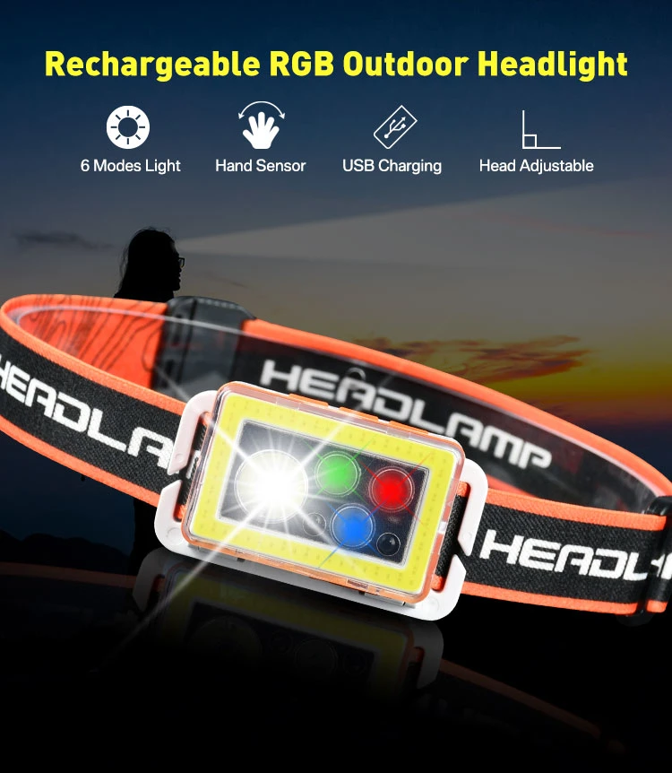 Rechargeable Running Headlamps, Red Blue Green Lighting Color for Camping, Running, Fishing Outdoor Multi-Function