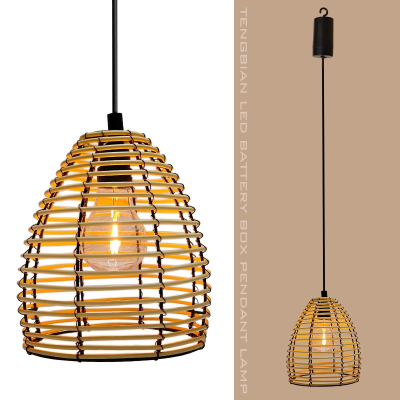 Rattan Lampshade Ceiling Handwoven Wicker Pendant Light Shade Bamboo Chandelier Light