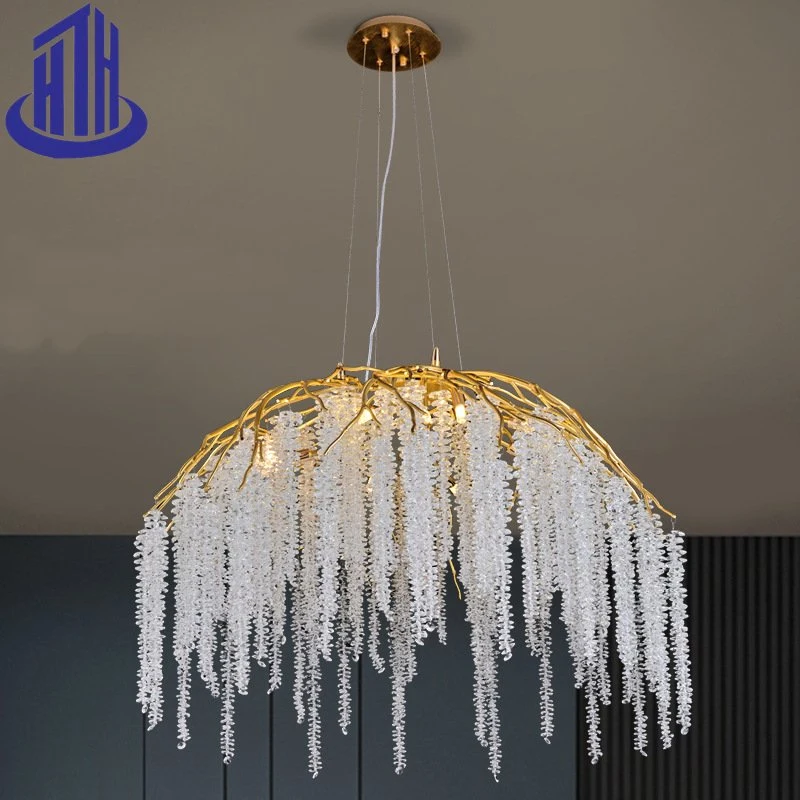 9-Lights Tree Branch Raindrop Ceiling Pendant Light Gold Luxury Crystal Chandelier (68)
