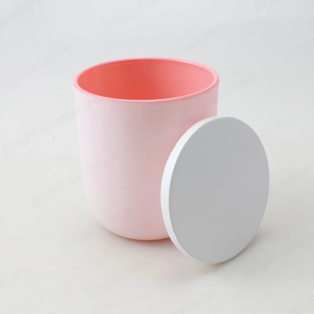 Wholesale Customize White Pink Blue Painting Glass Candle Holder with Wooden and Metal Lids