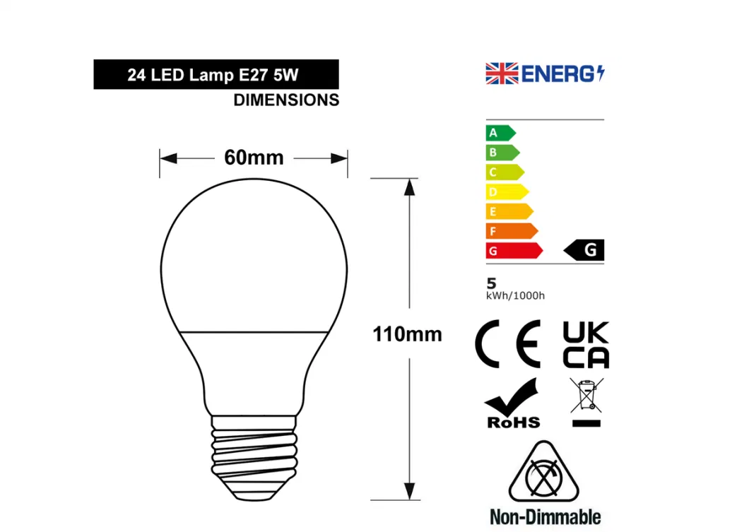 A19 5W LED Warm White GLS Light Bulb E27 LED Light Bulbs Incandescent Bulb Replacement for Home Lighting Equivalent LED Lamps for Chandelier Lamparas Luminaires