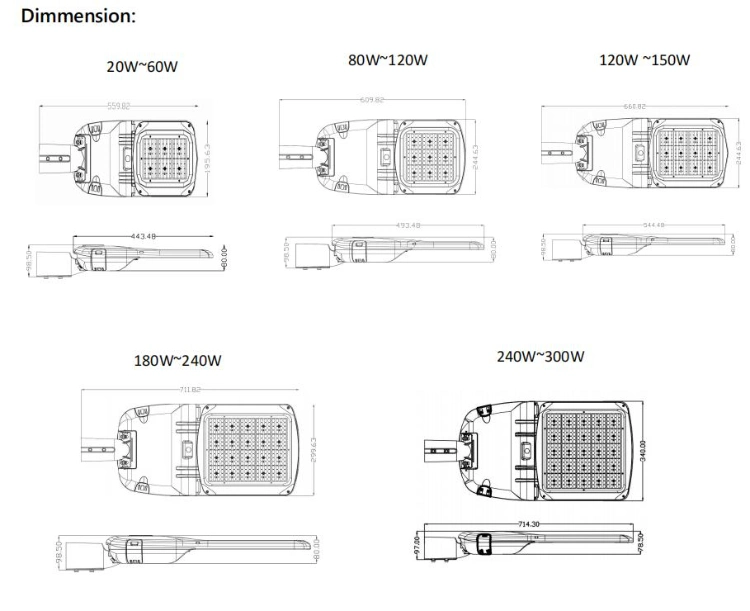 Input 100~277VAC Outdoor LED Street Lamps 50W~300W Light Housing Intelligent Urban Lighting