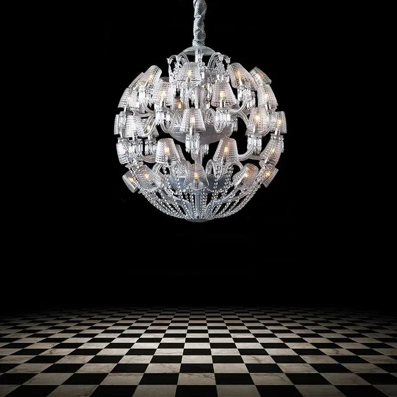 Home Decoration French Designer Elegant Ball Shape Crystal Chandelier Glass White Candle Lighting Fixture for Living Room Bedroom