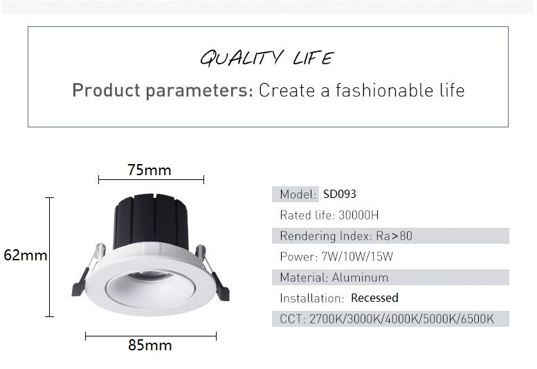 COB LED Recessed Spot Light Wide Beam Ceiling Downlight