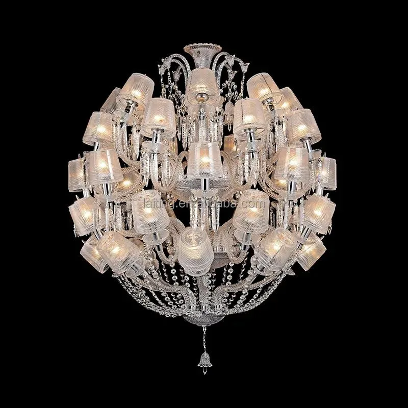 Home Decoration French Designer Elegant Ball Shape Crystal Chandelier Glass White Candle Lighting Fixture for Living Room Bedroom