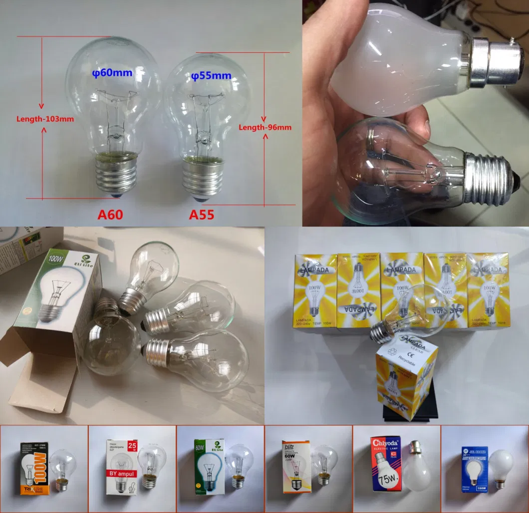 General E27 B22 Base A55 220V 75W 100W Clear Frosted Incandescent Light Bulbs