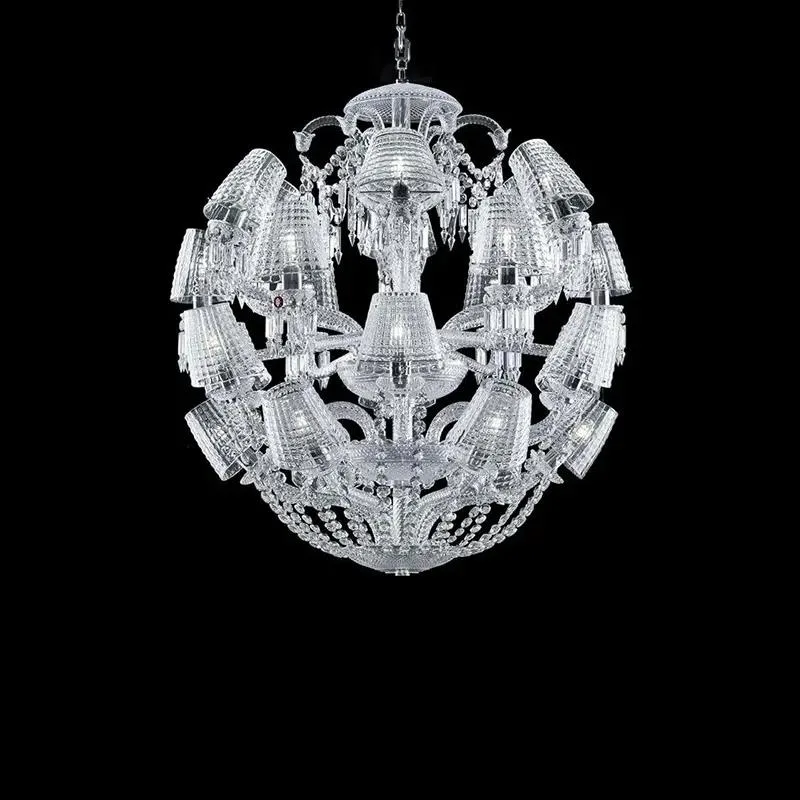 Home Decoration French Designer Elegant Ball Shape Crystal Chandelier Glass White Candle Lighting Fixture for Living Room Bedroom