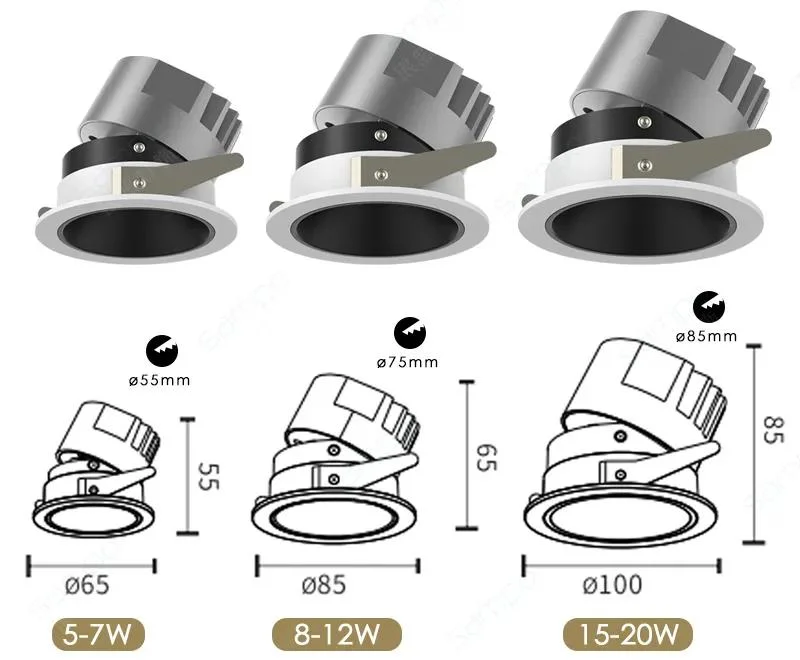 Dimmable COB Anti Glare 5-20W Aluminum LED Spotlight Interior Down Lighting for Mall, Restaurant, Commercial Spaces