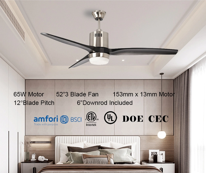 Manufacturer Cheaper 52 Inch 3 ABS Blades Fashion Simple Exhaust Ventilation Fan Decorative LED Light Air Cooler Lamp Remote Control Luxury Cooling Ceiling Fan