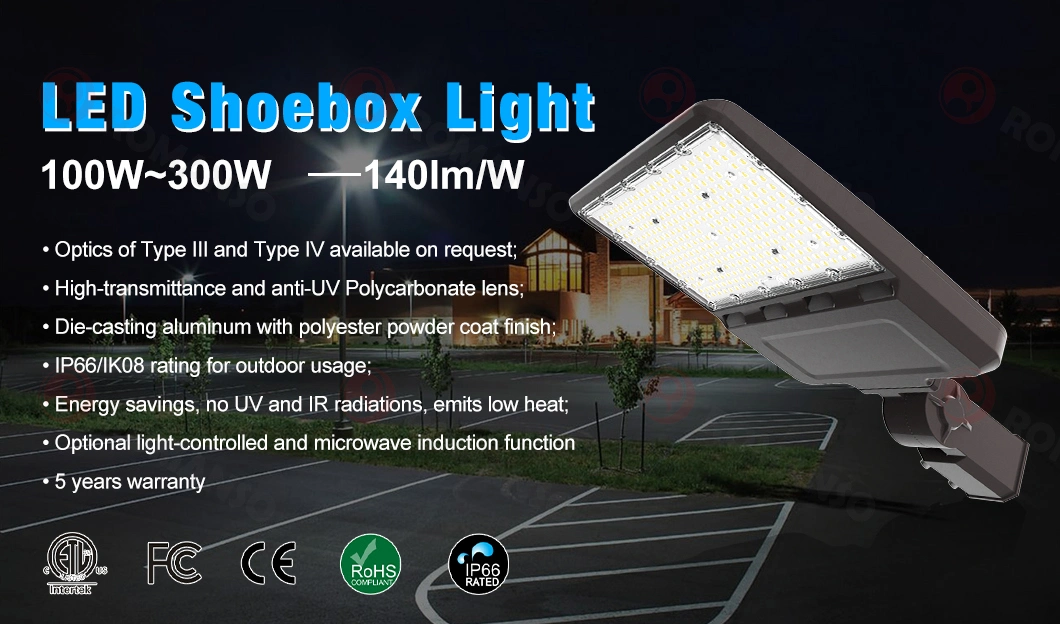 Area Lights 200W 150lm/W IP65 ETL 5years Warranty Commercial LED Shoebox Lighting