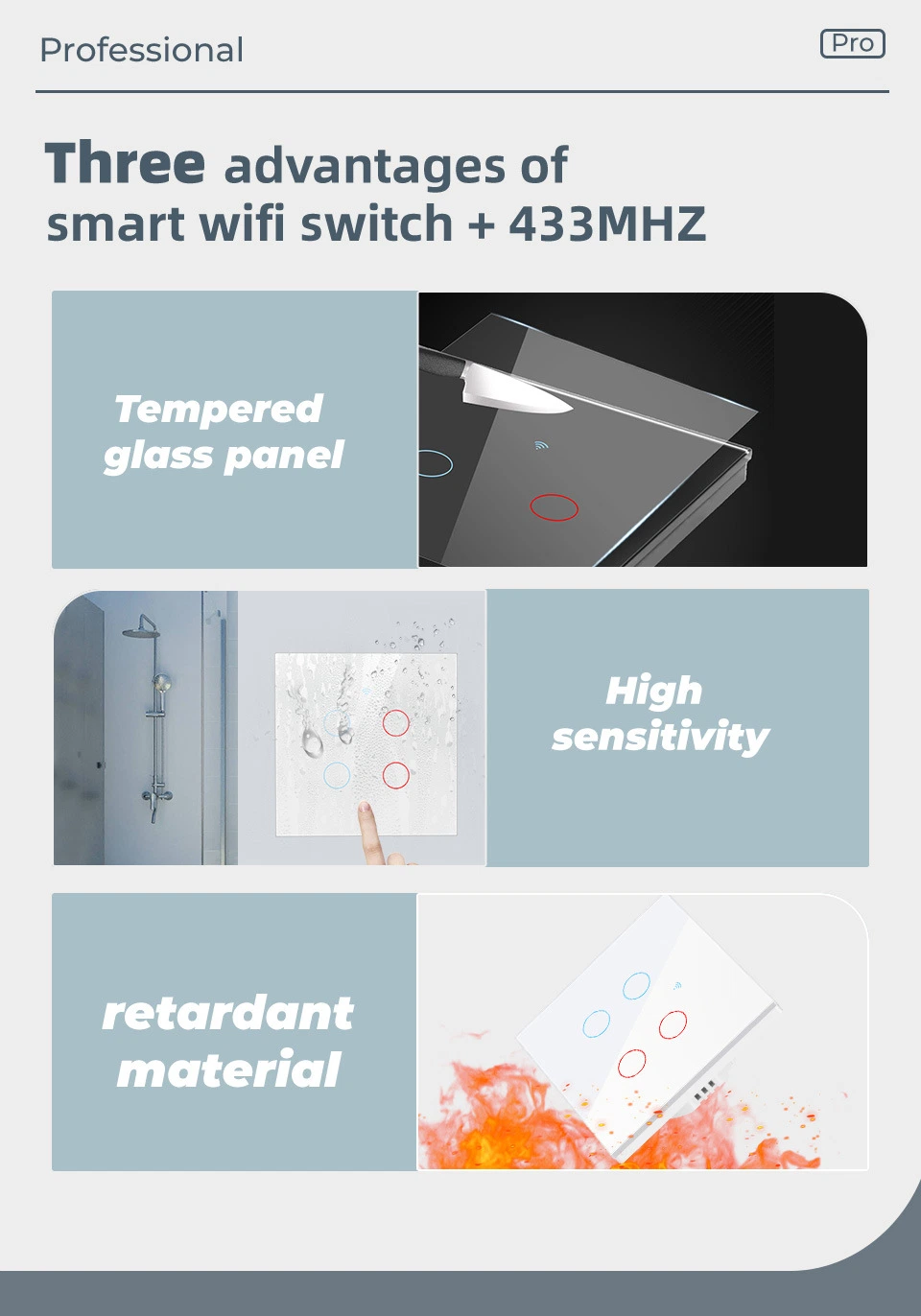 EU Tuya WiFi Smart RF433 Remote Control Touch Panel Wall Switch