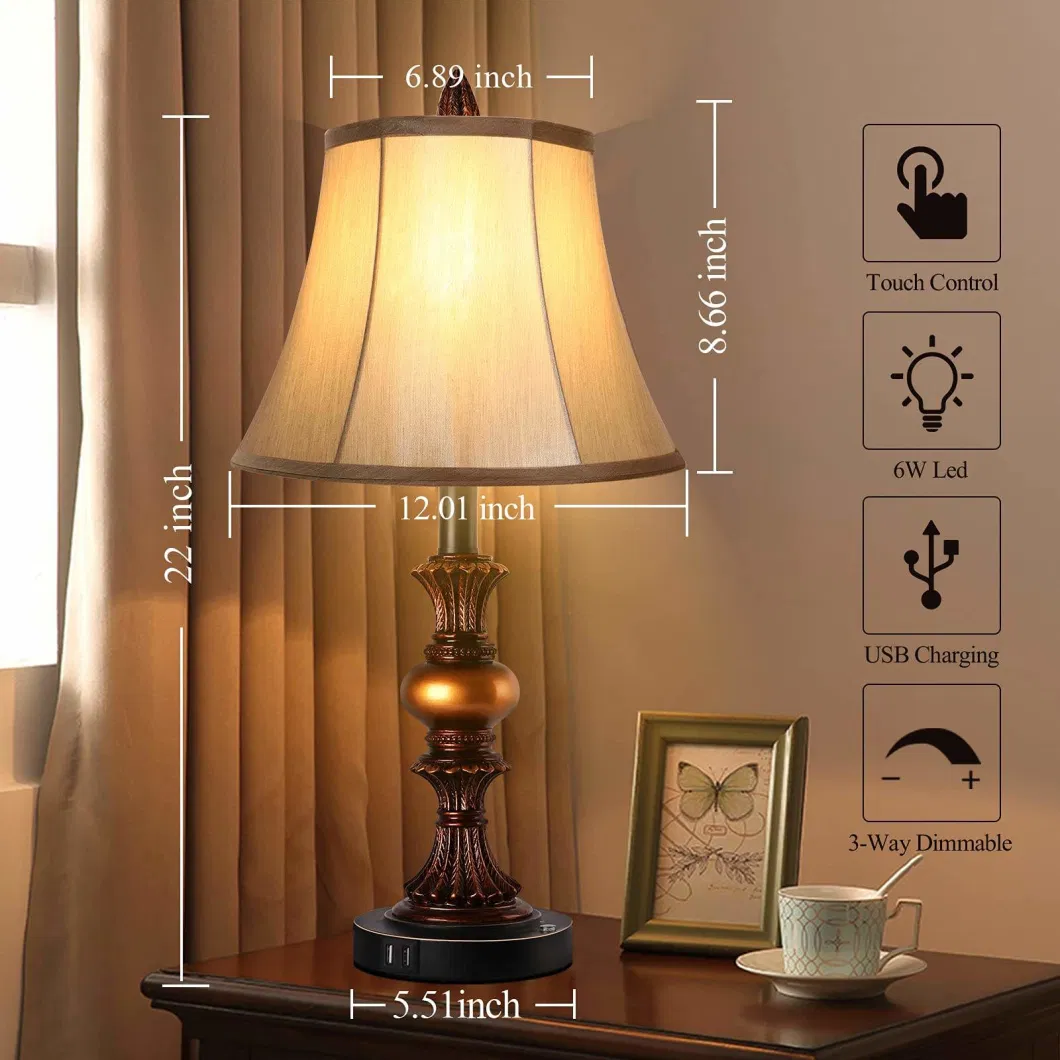 Factory Direct Sell lamp De Chevet Touch Control 3 Way Dimmable Wooden Base Table Lamp for Bedroom or Living Room