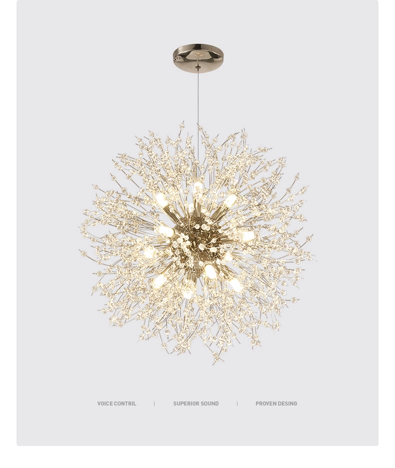 Modern Crystal Dandelion Chandelier Lighting Spark Ball Pendant Lamp LED Hanging Restaurant Bedroom Suspension Light Fixture