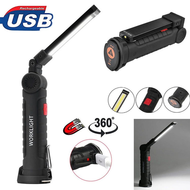 Aluminum Multifunctional Red LED Rotating Work Light Flashlight with Clip for Industrial Garage Inspection Task