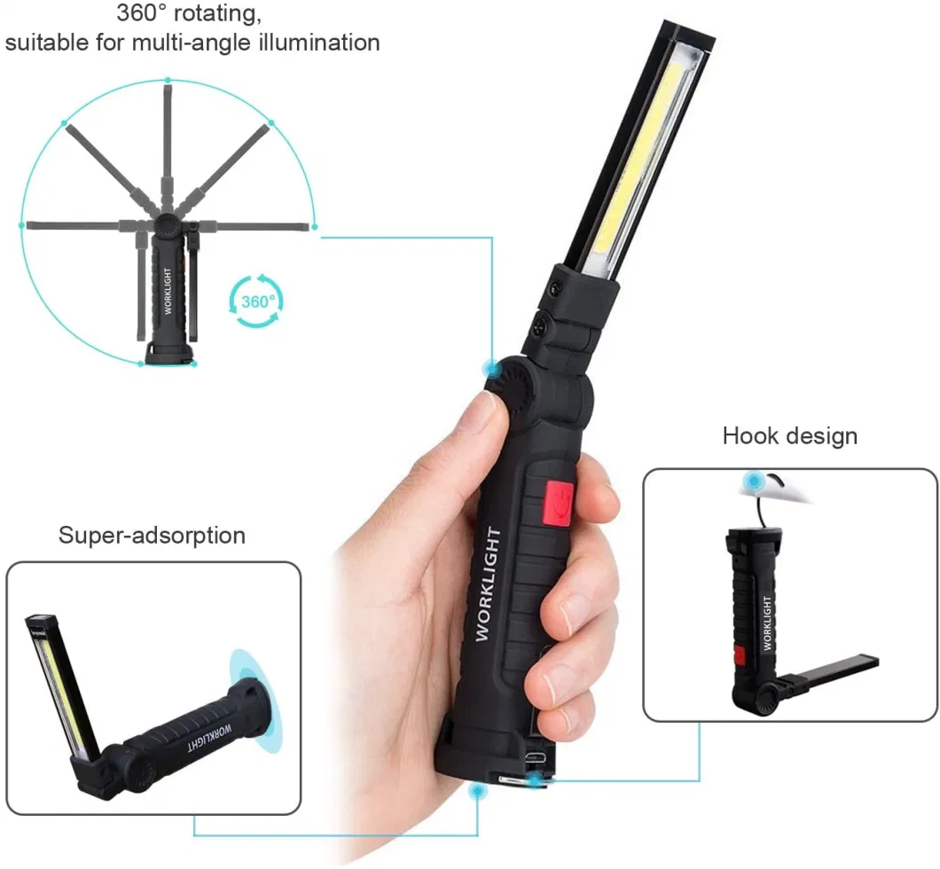 Aluminum Multifunctional Red LED Rotating Work Light Flashlight with Clip for Industrial Garage Inspection Task